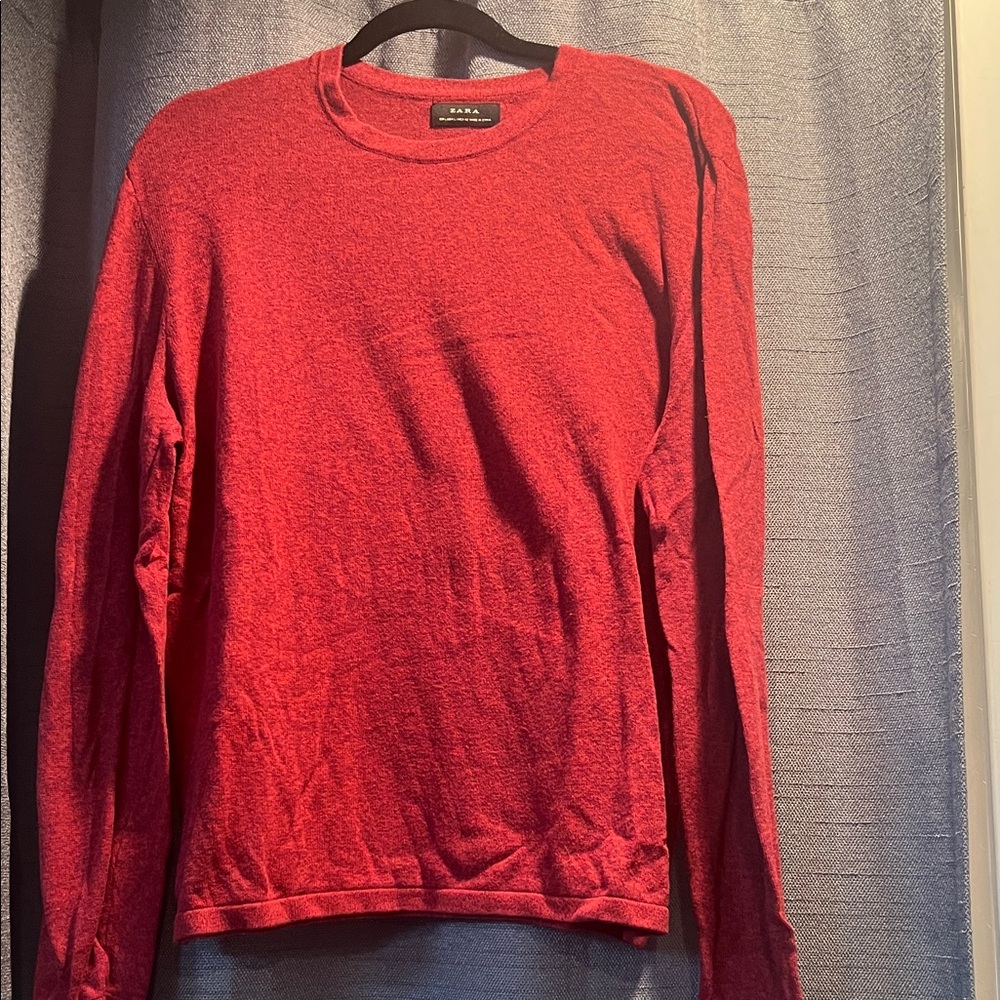 Zara Men's Vibrant Red Crewneck Sweater